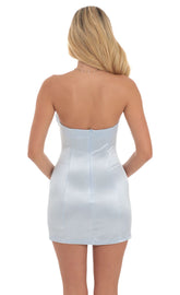Strapless Satin Dress in Light Blue
